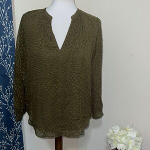 J. Crew Silk Blend Clip Dot Swiss Dot V-Neck Popover Top sz 6 Rounded Hem